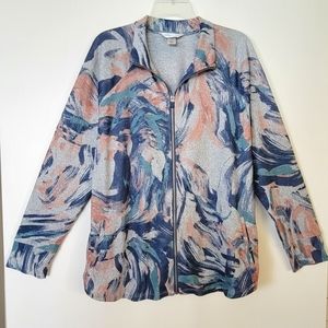 Like New XL Knit Zip-Up Jacket Cardigan Christopher & Banks Peach Blue Teal Gray